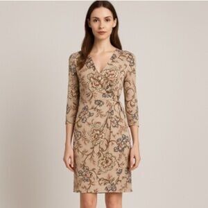 Pendleton Floral Silk Faux Wrap Long Sleeve midi Dress NEW with tags size 12